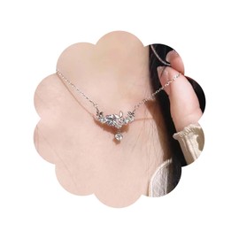 Cimenexe Bohemian Crystal Butterfly Flower Choker Necklace Silver Cz Butterfly Pendant Necklace Pink Enamel Butterfly Collar Necklace Rhinestone Flower Chain Necklace Jewelry for Women Gifts