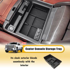 Center Console Organizer Tray Compatible with 2014-2018 Chevy Silverado/GMC Sierra 1500 and 2015-2019 2500HD/3500HD Accessories & 2015-2020 Tahoe/Suburban/Yukon/Yukon XL, Armrest Storage Box Black