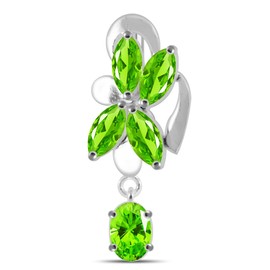 Light Green CZ Crystal Stone Orchid with Oval Gems Dangling Reverse Bar 925 Sterling Silver Belly Ring Body Jewelry