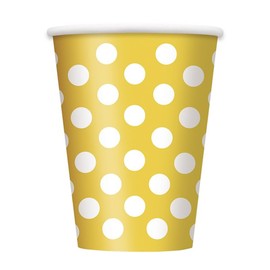 Polka Dot Party Paper Cups - 12 Oz, Sunflower Yellow, 6 Pcs