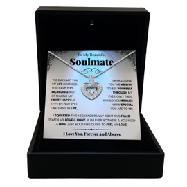 XanXara To My Soulmate Necklace - Valentines Gifts for Her, Necklace Gifts for Wife, Girlfriend Birthday Gifts, Anniversary Romantic Gift for Her, Engagement Gifts for Her, Fiance Gifts for Women (Floating Heart)