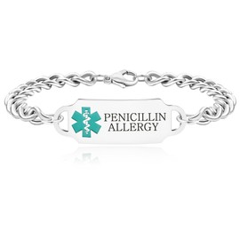 Zircobic Delicate PENICILLIN ALLERGY Medical Jewelry, Lightweight Stainless Steel ID Bracelet, Unique Unisex Health Alert Sports Jewelry for Seniors