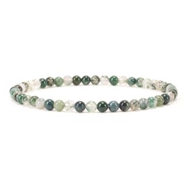 Cherry Tree Collection - Small, Medium, Large Sizes - Gemstone Beaded Bracelets For Women and Men - 4mm Round Beads (Moss Agate - Medium)