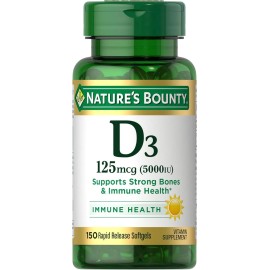 Nature’s Bounty Vitamin D3 Immune and Bone Support 5000IU Rapid Release Softgels 150 Ct