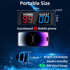 Ousmile Electronic Scoreboard, Tabletop Score Board Electronic Scorer, Portable LED Digital Scoreboard with Remote, Score Keeper for Indoor outdoor Games/Cornhole/Basketball/Pingpong(Red+Blue)