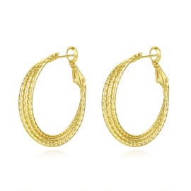 Yumay 9ct Gold Filled Hoop Earrings,3 Layer Earrings with Diamond Cut for Women (30MM).