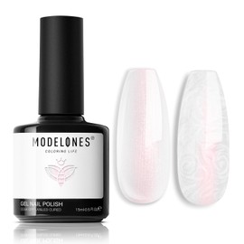 Modelones Pearl Gel Nail Polish, 15 ML Pearl White Gel Polish Iridescent Shimmer Pink Mermaid Nail Drawing Gel Polish Soak Off Led Glitter Pearlescent Nail Polish Swirl Shell Thread Effect DIY Gift