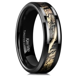 King Will 6mm Mens Black Camo Tungsten Carbide Ring Camouflage Comfort Fit Wedding Band 14
