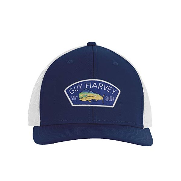Guy Harvey Men's Stay Golden Mesh Back Trucker Hat, Estate Blue/Mahi, One Size