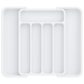 Aujen Cutlery Tray for Drawers, Removable, Expandable, Practical Drawer Insert, Efficient and Versatile Kitchen Organiser, White, Medium