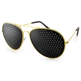 Ganzoo © Grid Glasses in Stylish "Pilot Design", Hole Glasses for Eye Training for Relaxation and Targeted Training, Grid Glasses with Foldable Arms, Shape E, Colour: Gold/Black