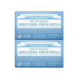 Dr. Bronner's | Jabón de castilla orgánico en barra, fórmula concentrada, suavidad pura y cuidado para piel sensible, sin aceite esencial, aroma Sin Aroma (2 pack)