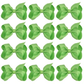 4 Inch Boutique Girls Hair Bows Hair Clips for Baby Girls Toddlers 12 Pcs Solid Color (Green)