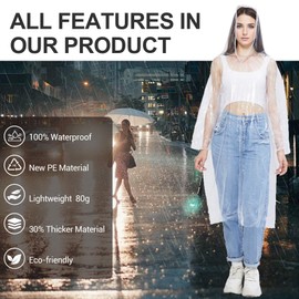 BREENHILL 8 Pack Disposable Rain Ponchos Family Pack, Emergency Rain Ponchos Drawstring Hood Poncho Raincoat for Children and Adults
