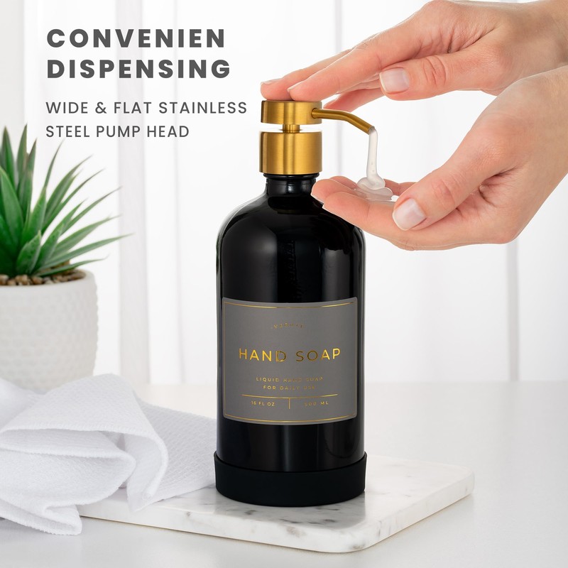 Verute 16oz Glass Soap Dispenser with Stainless Steel Pump, 21