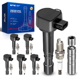 KAX Set of 6 Coil Pack & Iridium Spark Plugs w/Magnetic Socket for HDA Pilot 2003-2008, Civic 2001-2005 1.7L, Accord 2004-2007 3.0L, MDX 2001-2009, Ridgeline 2006-2008, Saturn Vue 2004-2007 3.5L UF400