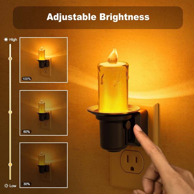 JandCase Night Lights Plug into Wall, 2 Pack Flameless Candle