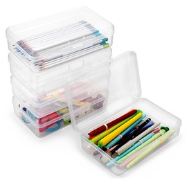 TOLIDA 5 Pieces Plastic Stackable Pencil Box with Lid Transparent Stationery Box Pen Holder Storage Box Desk Organiser for Children Students for School Supplies Office Supplies