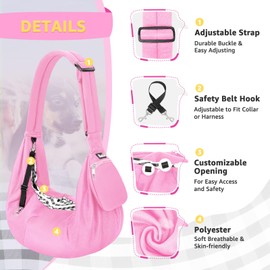 SlowTon Dog Carrier Sling - Thick Padded Shoulder Strap Adjustable Dog Carriers for Small Dogs, Puppy Carrier Purse for Pet Cat with Front Zipper Pocket Safety Belt Machine Washable (PI, S)