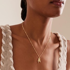 Fettero Gold Charm Necklace for Women - 14K Gold Plated Rock I LOVE YOU Hand Pendant Neckalces for Friends Trendy Charm Dainty Gesture Necklace Jewelry Inspirational Gift