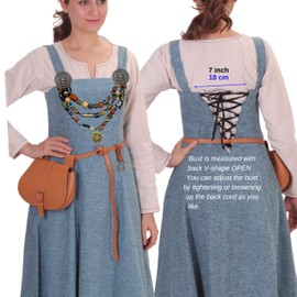 byCalvina - Calvina Costumes Women's Medieval Viking Wool Apron Overdress - Blue Wool - XL/XXL