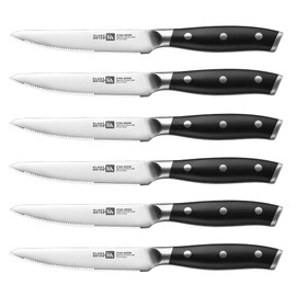 Klaus Meyer Stahl High Carbon Exclusive German Steel 4.5 inch 6 Piece Steak Knife Set (Black)