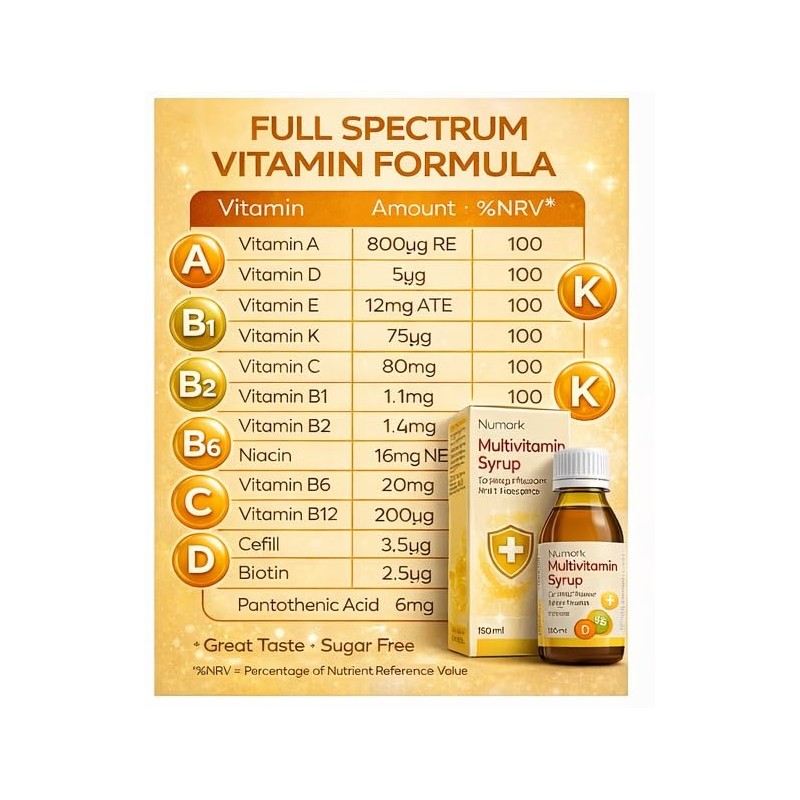 Multivitamin Syrup 150ml Sugar Free Orange Flavour Daily Vitamin Supplement