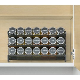 SpaceAid Spice Rack Organizer with 21 Spice Jars, 386 Spice Labels, Chalk Marker and Funnel Set for Cabinet, Countertop, Pantry, Cupboard or Door & Wall Mount - 21 Jars, 13.4" W × 9" H, Black