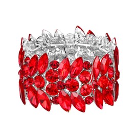 EVER FAITH Women's Stretch Bracelet Red Marquise Crystal Art Deco Hand Chain Wedding Bridal Jewelry Silver-Tone