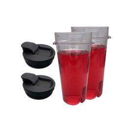 Replacement 16oz Cup with 3 tabs and lid Compatible with 600W NINJA BL100 30/BL102 30/BL101 30 or Ninja Kitchen System Pulse Blender : BL200 30/ BL201 30/BL201C 30 (3 tabs 16oz cup with spout lid)