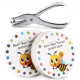ONEDONE Reward Punch Cards 3.9" Round Behavior Reward Cards Hole Punch Kit Awards Punch Cards for Kindergarten Prescool Home School