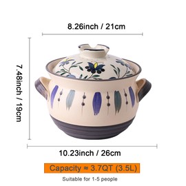 Ceramic Casserole Dish, Clay Pot, Earthen Pot Cookware with Lid, Stockpot for Stew, Soup, Steam, Oven Safe-Heat Resistant (Tulip, 3.7QT)