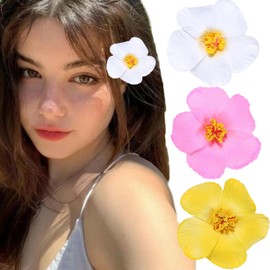 3pcs Hawaiian Flower Hair Clips Hibiscus Hair Clip Plumeria Flower for Women Girls 3.5 Inch Artificial Tropical Flower Clips for Vacation Beach Party (Style1)