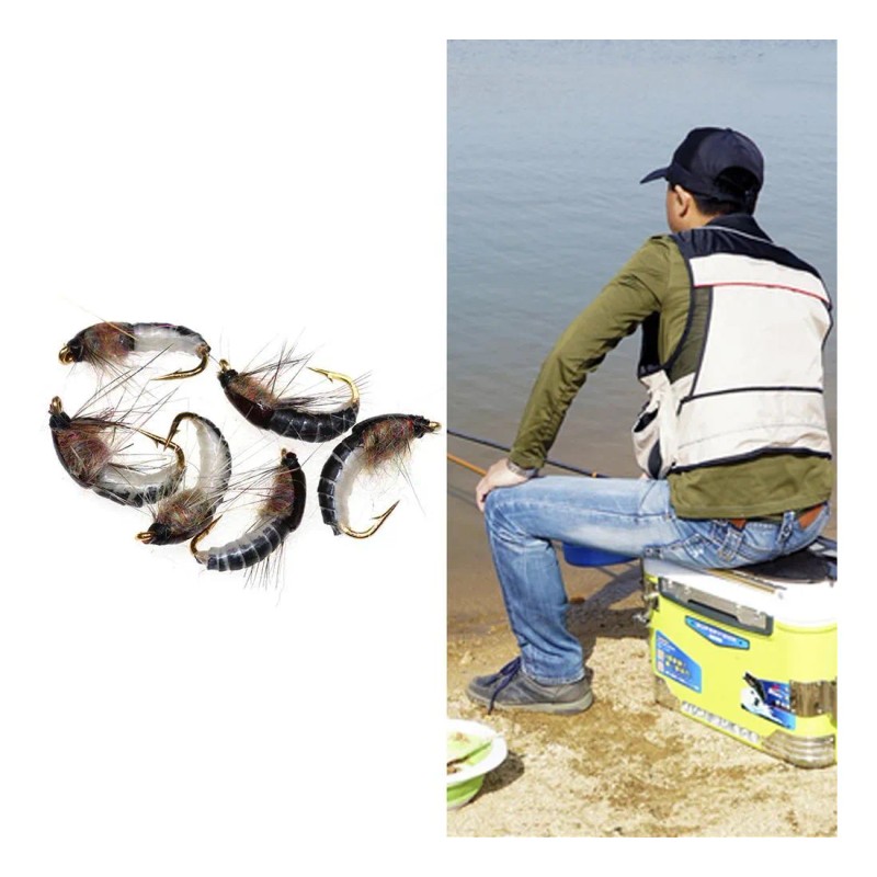 6 Unidades De Mosca Realista Nymph Scud Para Pesca Artificia