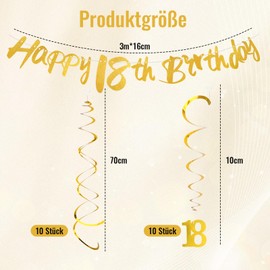 18th Birthday Decoration Set Includes 1 Banner with 20 Hanging Spins, Gold with Ambience Decoration 18th Birthday Man and Women for Parties, Gatherings and Dances