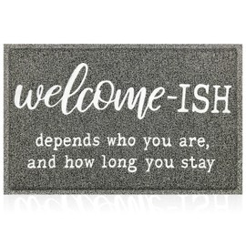 JJUUYOU Welcome Mats for Front Door Outdoor Entry Welcome Ish Depends Who You are Doormat Anti Slip Rubber Mat for Home Indoor Farmhouse Funny Kitchen Mats Patio Gray…