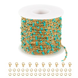 UMAOKANG 33ft/10m Turquoise Enamel Bead Chains for Jewelry Making Gold Plated Stainless Steel Jewelry Chain Roll