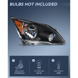 Nilight Headlights Assembly for Honda CRV(CR-V) 2007 2008 2009 2010 2011 Headlamp Chrome Housing Amber Reflector