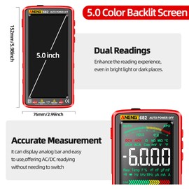ANENG Medidor de multímetro LCD TRMS de rango automático de 6000 conteos voltímetro inteligente recargable mide corriente CA/CC, NCV, voltaje, Ohm, amperio, resistencia, diodos, Countinuity, capacitancia, temperatura