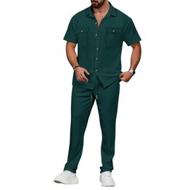 Veriliss Men's Tracksuits Outfits Set 2 Piece Shorts Sleeve Jogging Suits Warm Up Sweatsuits Sweat Track Suits Sets(Blackish Green,L)