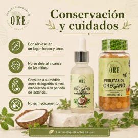 Aceite De Orégano Y Coco 30 Ml, Perlitas Mielorégano 100 Gs                                                                                           
