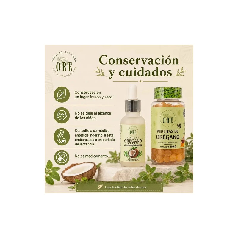 Aceite De Orégano Y Coco 30 Ml, Perlitas Mielorégano 100