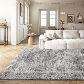 RUGIXE 4×6 Foldable Machine Washable Living Room Area Rug, Machine Washable Anti-Slip Retro Rug, Low-Density Lightweight Chenille Printed Rug, Bedroom, Dining Room