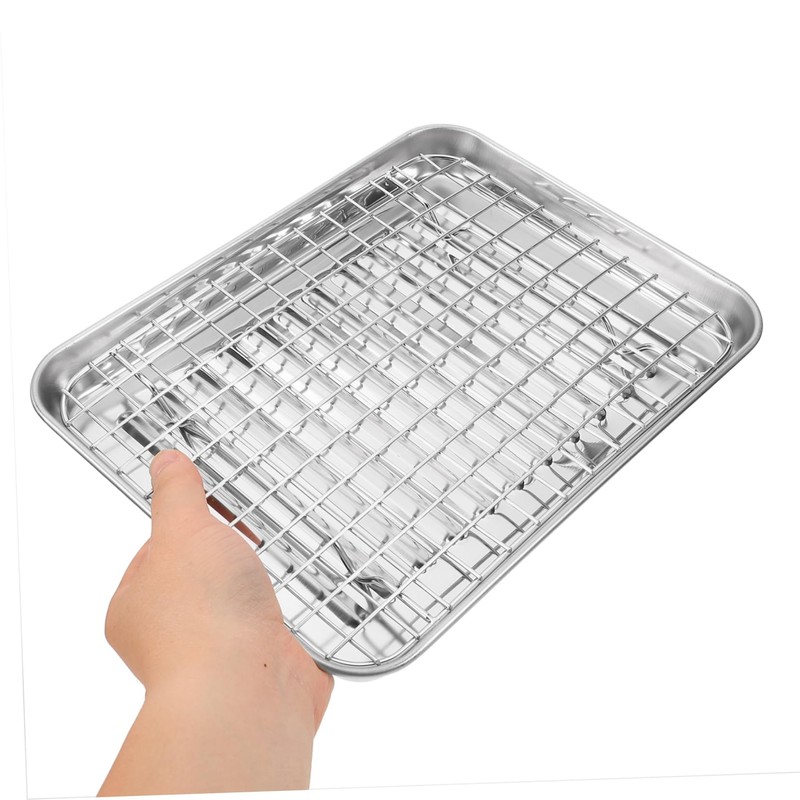 Alipis Stainless Steel Baking Pan Set Racks Roasting Baking Oil-draining