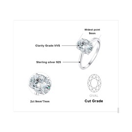JewelryPalace Oval Cut 9 * 7mm 2ct Moissanite Solitaire Engagement Rings for Women, Classic 925 Sterling Silver Promise Ring for Her, Simulated Diamond Anniversary Wedding Ring VVS D-F 8