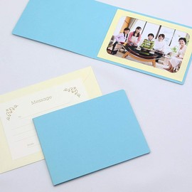 Yamadaya Hataya Blank Cover Photo Mount 2L Size (5.0 x 7.0 inches (127 x 178 mm) 1 Side Side (With Envelope, Message Card: Ivy) (Blue)