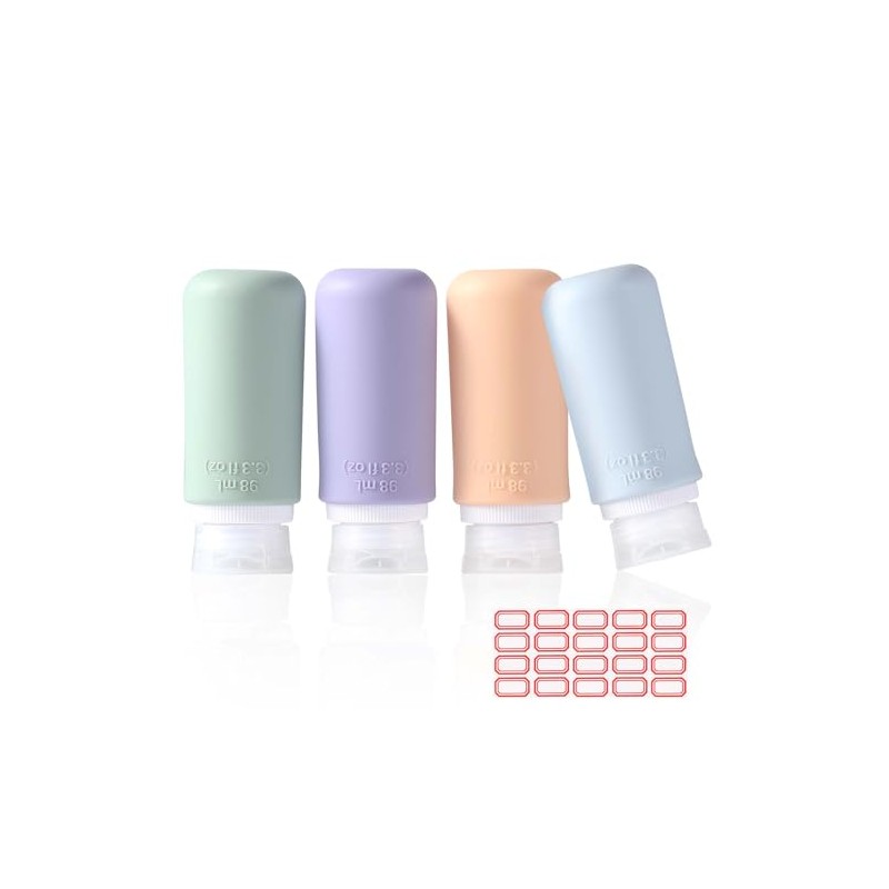 Diboniur 4 Pack Travel Bottles for Toiletries with Labels, 98ml
