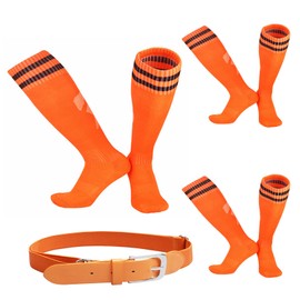 Kids Youth Baseball Socks and Belts Combo Softball Football Training Socks for Boy Girl (3 Pairs of Socks with 1 Belt)