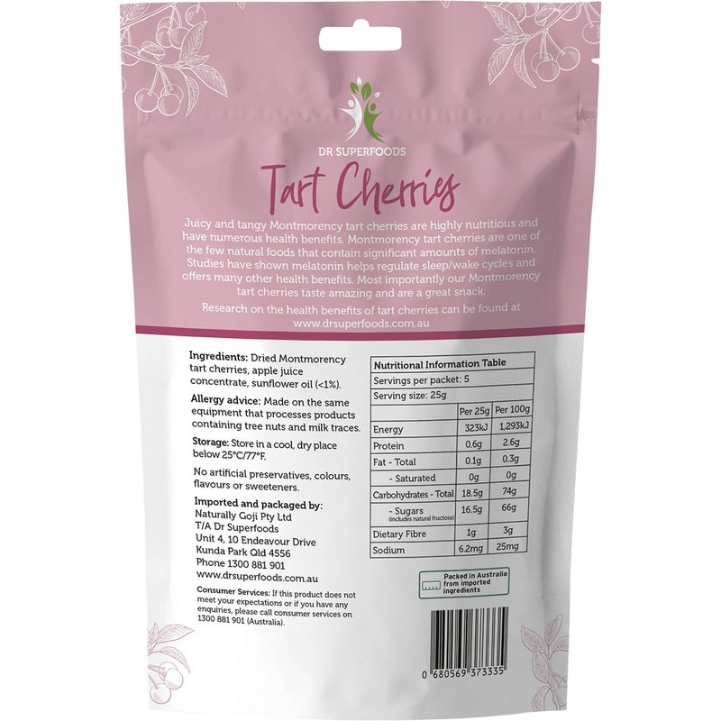 DR SUPERFOODS Dried Tart Cherries 125g