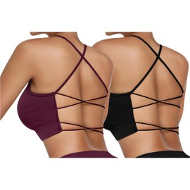 Vertvie Women's Sports Bra, Padded Crossback Yoga Bra with Spaghetti Straps, Non-Wired Ribbed Bra Top, Breathable Bra with Removable Cups